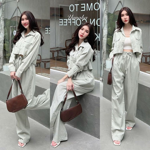 Long Sleeve Button Shirt with Trouser